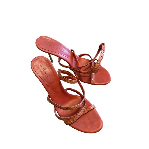Vintage Celine Orange Python Snake sexy strapy Gladiator Sandals stiletto heels - Picture 4 of 11